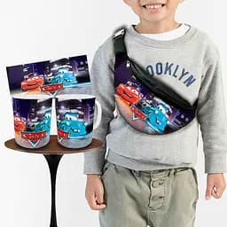Набір: дитяча сумка-бананка+кружка Тачки Блискавка Маквін 32х15см, бананка для хлопчика через плече на подарунок (00983)