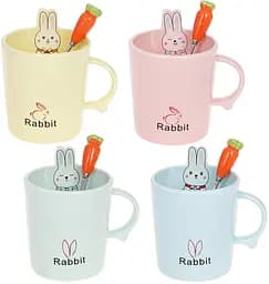 Кружка фарфорова "Rabbit" з кришкою та ложкою Bona Ø9 см kuh0009763