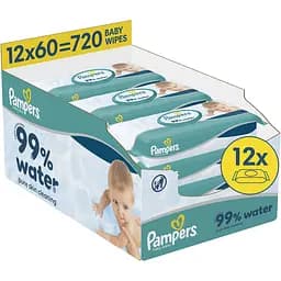 Дитячі вологі серветки Pampers 99% Water 720 шт. (12 упакокок x 60 шт.)