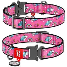 Нашийник для собак Waudog Nylon нейлоновий c QR паспортом, малюнок Єдинороги, металева пряжка-фастекс, S, Ш 15 мм, Дов 23-35 см