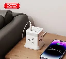 Мережевий подовжувач XO WL20 20W Square 4 розетки + 3 порти (2 USB-A 1 Type-C) кабель 2 метри - мініатюра 5