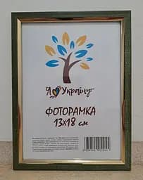Фоторамка 13х18, оливковий з біло-чорними смужками із золотою вставкою, 1210-01719-5, Скло + Картон