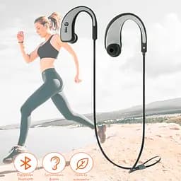 Бездротові навушники для спорту сірі з чорним вакуумні блютуз навушники із завушним кріпленням Pom Gear P9X - мініатюра 2