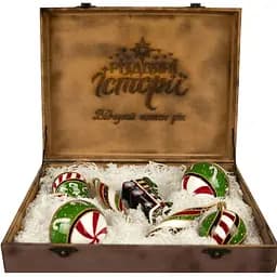 Набір ялинкових прикрас Різдвяні історії Солодкий експрес в дерев'яній коробці скло (4820001128277)