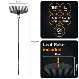 Граблі пластикові легкі для газонів Fiskars OneClick L 51 см + ручка алюмінієва L, 161 см (1080713) - мініатюра 2