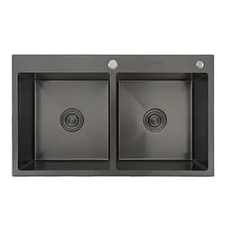 Кухонна мийка Gappo GS8350-6 накладна 830x500 мм, нержавіюча сталь, поверхня PVD, Чорний