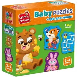 Детские развивающие картонные пазлы Vladi Toys Лесные звери с игрой (VT1722-26)