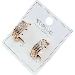 Сережки овальні Xuping прикрашені камінцями в три ряди гіпоалергенне медичне золото