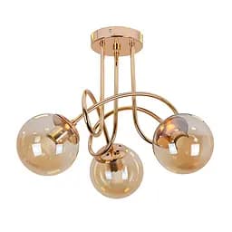 Люстра стельова Levistella 7529903-3 GOLD+BR, 3 плафона, E27, золотий, коричневе скло, сучасний стиль для вітальні