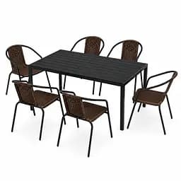 Комплект садових меблів 4Points Sanremo-6 прямокутний стіл 150х90х70см стільниця штучне дерево Polywood та 6 стільців - мініатюра 1