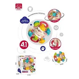 Погремушка 4 в 1 трещотка пальчиковые игры прорезыватели вращения шара 6045