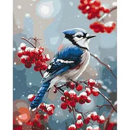 Картина за номерами на підрамнику Brushme Пташка на морозній гілці