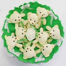 Букет из игрушек Мишки изумрудный 5352IT с 9ю игрушками.