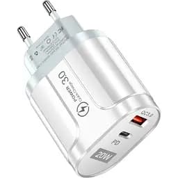 Зарядний пристрій Mirrow USB Type-C Super Charge/Quick Charge PD 20W White (365487822)