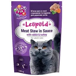 М'ясний корм для котів Леопольд Рагу з кроликом та індичкою у соусі 100 г