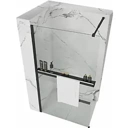 Душова стінка Rea Aero 80 black з полицею Evo REA-K7580 + HOM-00652, прозорий, чорний матовий