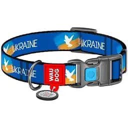 Ошейник для собак Waudog Nylon Флаг, с QR-паспортом, пластиковый фастекс, XL, 35-58х2,5 см