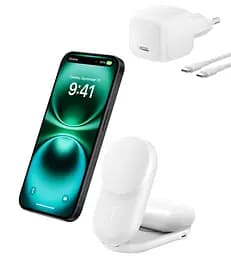 Зарядний пристрій бездротовий Belkin UltraCharge 2-in-1 Foldable Magnetic Charging 25Вт, білий
