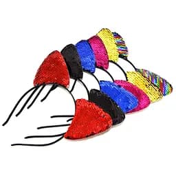 Обруч для волос "Ушки в пайетках" La-beauty 0106-017, 6 штук