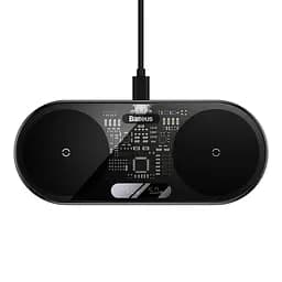 Бездротовий мультизарядний пристрій Baseus Digital LED Display 2in1 Wireless Charger 20W Black Universal version (WXSX010101) - мініатюра 3