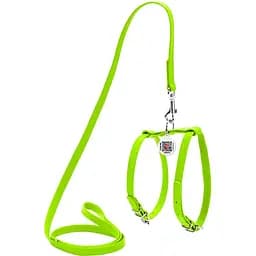 Шлея с поводком для собак Waudog Glamour, кожаная, с QR паспортом, 25-33х35-43х1,2/115 см, салатовый (34005)