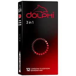 Презервативи Dolphi Три в одному, з крапками та ребрами, 12 шт. (DOLPHI/Три в одному/12)
