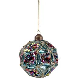 Новогодняя игрушка Novogod'ko Шар 10 cм глянцевая с орнаментом ярко-голубая (973859)