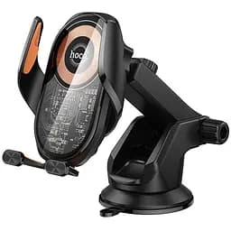 Автотримач з БЗП Hoco HW34 Blue whale 3-axis linkage wireless 15W (center console) Black