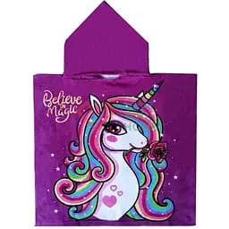 Дитячий банний рушник HomeBrand з капюшоном Єдиноріг з трояндою (4594)