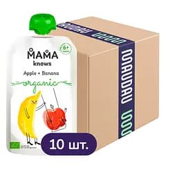 Упаковка пюре Mama knows Яблучно-бананове органічне 900 г (90 г х 10 шт.)