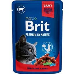 Влажный корм Brit Premium Cat Pouch для кошек с тушеной говядиной и горошком 100 г