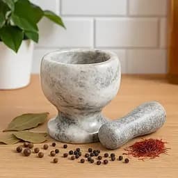 Ступка з товкачиком керамічна з дизайном під мармур, Kitchen Master Сірий 87663 - мініатюра 2