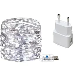 Гірлянда LT 200 led нитка довжина 20 м c USB для 5v, під powerbank + блок, white