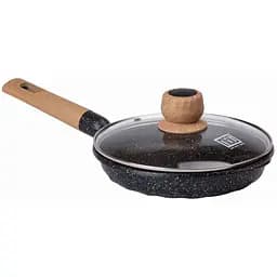 Сковорода с антипригарным мраморным покрытием и крышкой 22 см, черный MGC HP-4-422B