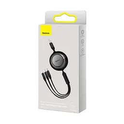 Кабель Baseus Free2Draw Retractable Crystal Fast Charging Data Cable USB to M+L+C 3.5A 1.1 м Cluster чорний - мініатюра 2