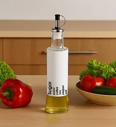 Диспенсер дозатор для масла уксуса соуса стеклянная бутылка с дозатором с стильной цветной накладкой 300 мл, Kitchen Master Белый 87626