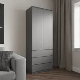 Шафа для одягу Vays R-16 Антрацит, 3 шухляди, полиці, без ручок, ЛДСП, 80×50×211 см – для спальні, вітальні, передпокою