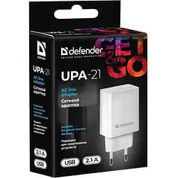 Зарядний пристрій Defender 1xUSB 11W 2.1A UPA-21 білий (83571)