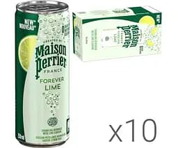 Maison Perrier Forever Lime, Упаковка 10 шт. х 0,25 л, Вода мінеральна газована зі смаком Лайма Мейсон Пер'є, без цукру, ж/б