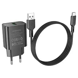Мережевий зарядний пристрій з кабелем Borofone BA72A Spring single port QC3. 0 charger set(Type-C) 18W чорний - мініатюра 2