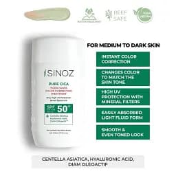 Сонцезахисний флюїд для обличчя Sinoz Pure Cica Tiger Grass SPF50+ для корекції тону шкіри 50 мл - мініатюра 2