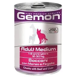 Вологий корм Gemon Dog Adult Medium шматочки з яловичиною та печінкою для собак середніх порід 415 г