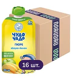 Упаковка пюре Чудо-Чадо Яблоко и банан без сахара 1.44 кг (90 г х 16 шт.)