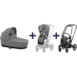Люлька Cybex Priam Lux Conscious Collection Pearl Grey + Текстиль для прогулянкового блоку Cybex Priam Conscious Collection Pearl Grey + Шасі Cybex Priam з каркасом LS RBA Rosegold