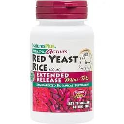 Натуральна добавка Natures Plus Herbal Actives Red Yeast Rice 600 mg, 60 міні таблеток