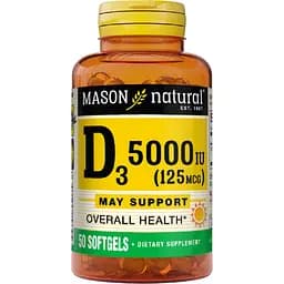 Витамин D3 Mason Natural Vitamin D3, 5000 МЕ 50 гелевых капсул
