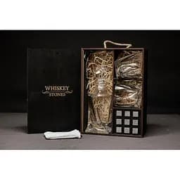 Подарунковий набір Whiskey Stones камені для віскі у дерев'яному пеналі №7 + декантер і 2 склянки Bohemia Quadro + щипці + мішечок - мініатюра 2