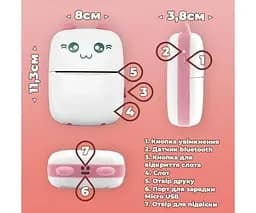 Портативний міні-принтер Котик, дитячий, акумуляторний - мініатюра 6