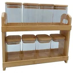 Набір баночок для спецій Vittora VT-8903-8 з дерев'яною підставкою 8 предметів 230 мл