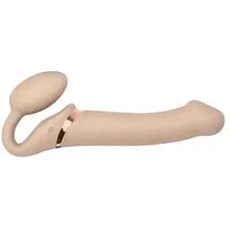 Безремневый страпон Strap-On-Me Vibrating Flesh L регулируемый с вибрацией и пультом ДК диаметр 3.7 см.